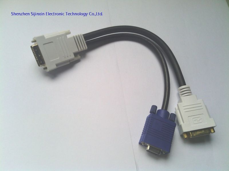 High resolution DVI to VGA+DVI Y splitter cable